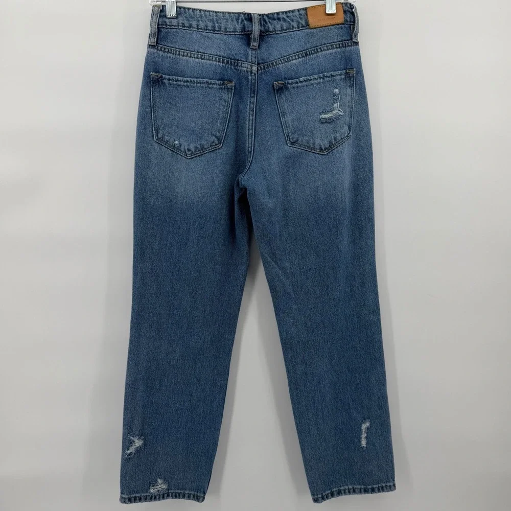 Dear John Womens Size 25 Blue Denim Distressed Straight Leg‎ Jeans
